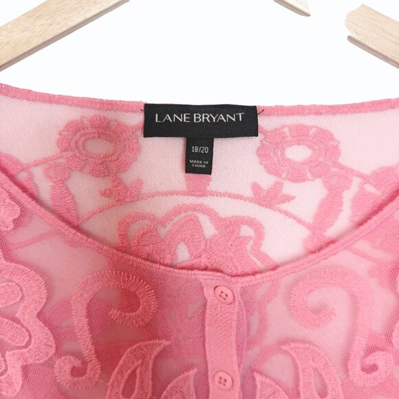 Lane Bryant Embroidered Sheer Mesh Babydoll Top Sz 18/20 Romantic Porcelain Rose - Picture 7 of 10